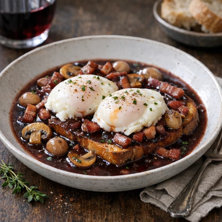 Œufs en meurette, sauce au vin rouge