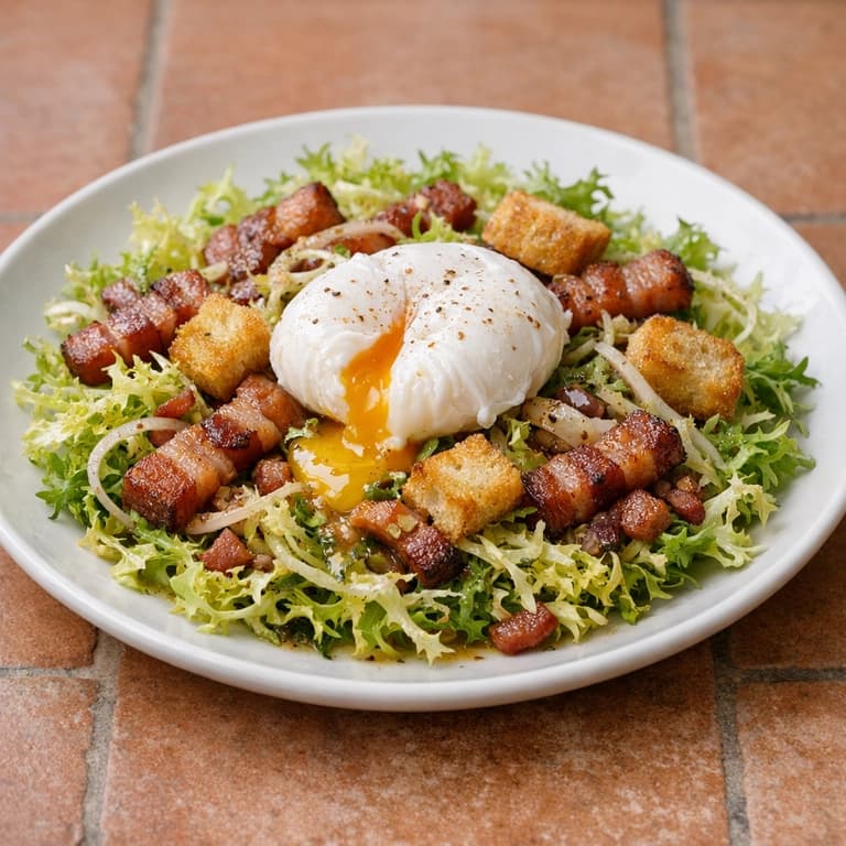 Salade lyonnaise aux lardons et œuf poché