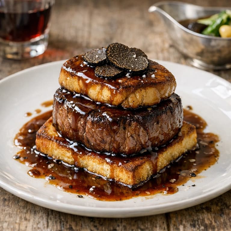 Tournedos Rossini, filet mignon with foie gras and truffle